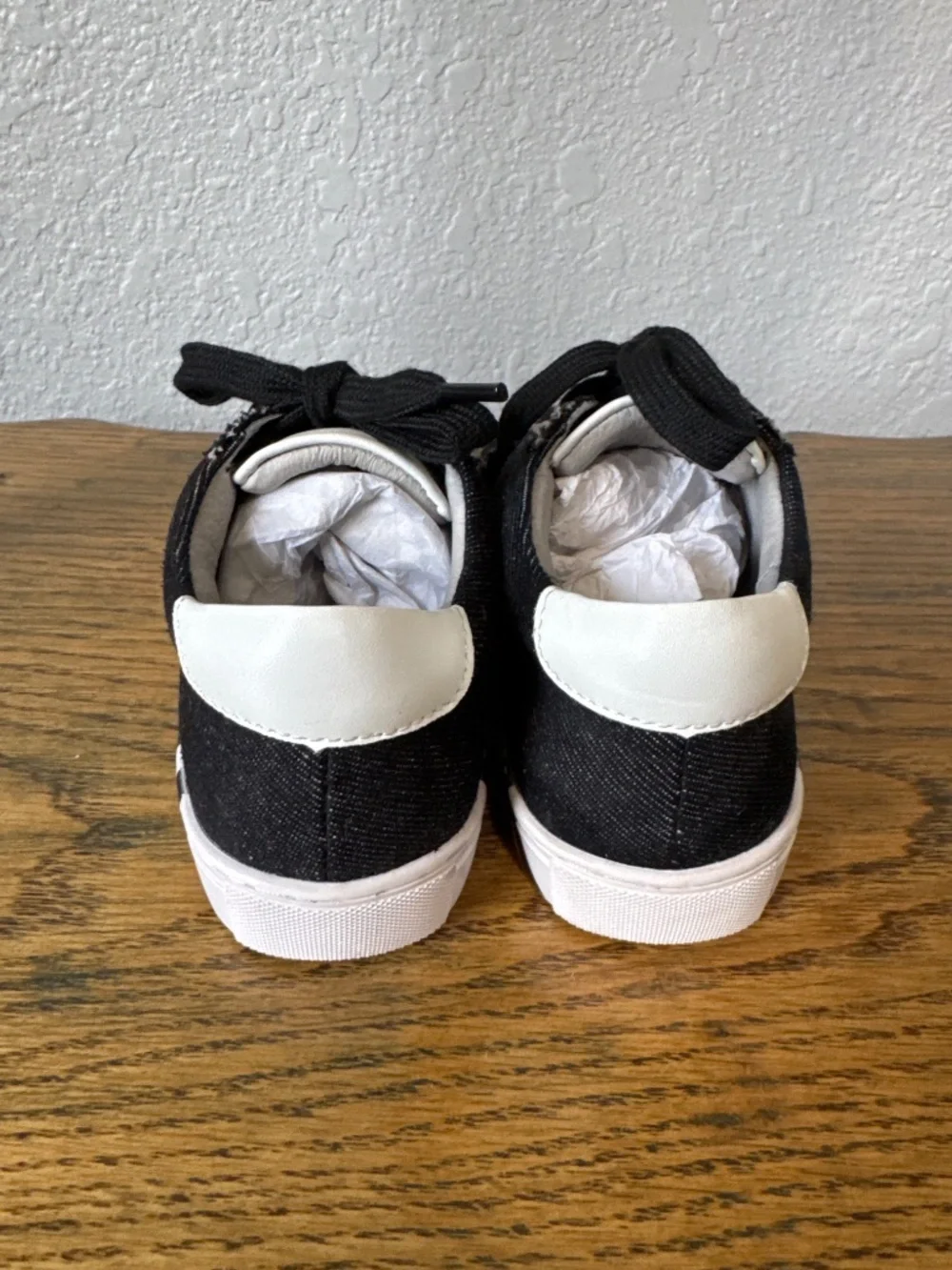 Ruby Label black denim sneakers white leather accents kids size 32 US 1